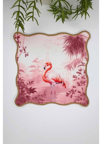 Egzotik Orman ve Flamingo Tasarımlı Nakış Kenar Kokteyl Peçetesi 1 Adet
