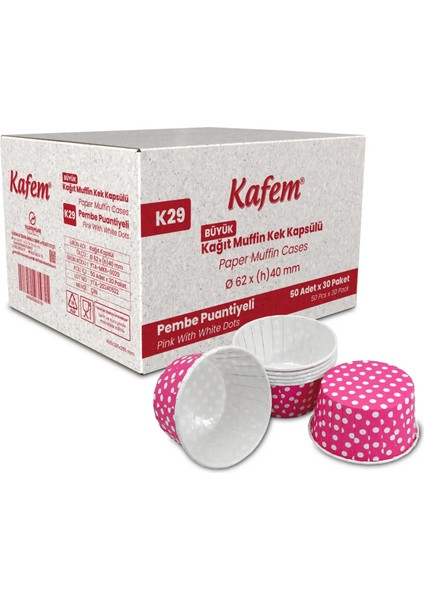 Kafem Muffin Kek Kapsülü Pembe Puantiye Büyük Boy 50LI x 30 Paket (Koli)