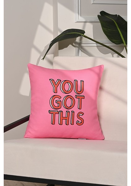 You Got This Motive Edici Yazılı Pembe Kırlent Kılıfı – 43X43CM