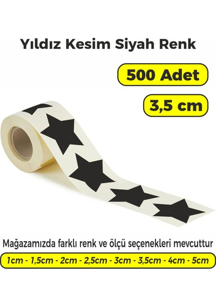 Siyah Renk Yıldız Kesim Çok Amaçlı Etiket 3,5cm 500 Adet