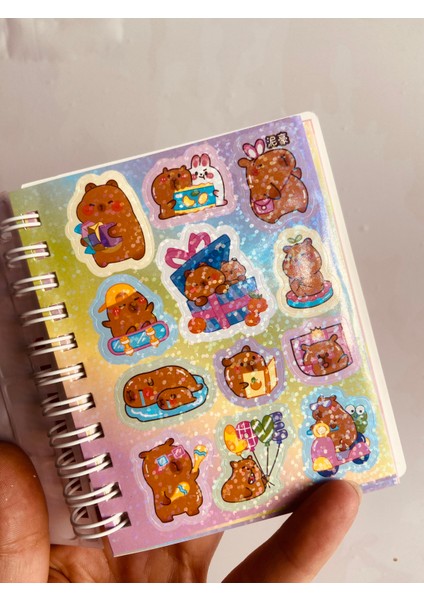 Capybara Kapibara 3D Sulu Simli Boncuklu Kapak Hologram Stickerlı Not Defteri Spiralli fiyatları