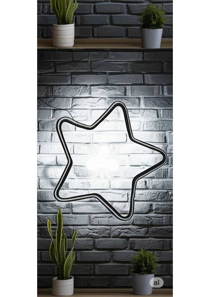 Almila 3D Beyaz LED Işıklı 35 x 35 Yıldız Gece Lambası - Duvar Tipi Dekoratif Aydınlatma