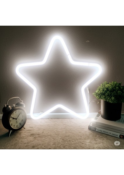 Almila 3D Beyaz LED Işıklı 35 x 35 Yıldız Gece Lambası - Duvar Tipi Dekoratif Aydınlatma