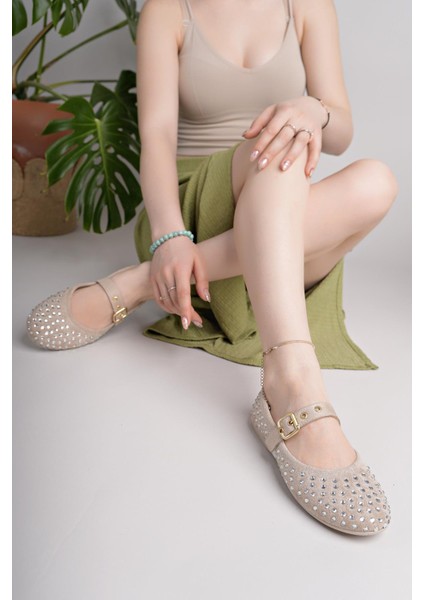 Nesil Shoes Dvm 020 Bej Süet Tokası Cırtlı Kadın Babet
