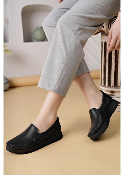 Miss 102 Siyah Hakiki Soft Deri Kadın Ayakkabı