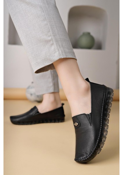 Knc 14 Siyah Hakiki Deri Şeffaf Taban Kadın Ayakkabı modelleri