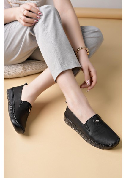 Knc 14 Siyah Hakiki Deri Şeffaf Taban Kadın Ayakkabı fırsatları