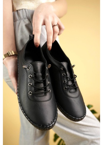 Maria 300 Siyah Hakiki Soft Deri Günlük Kadın Ayakkabı