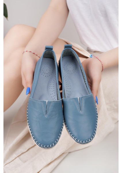 Knc 033 Mavi Hakiki Soft Deri Kadın Ayakkabı fırsatları