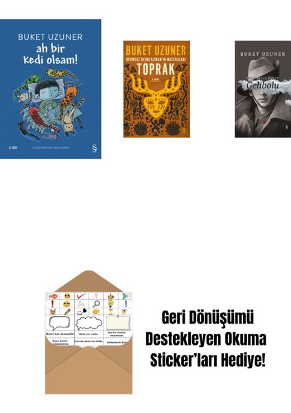 Ah Bir Kedi Olsam! + Uyumsuz Defne Kaman'ın Maceraları - Toprak + Gelibolu (Ciltli) + Okuma Sticker'ları