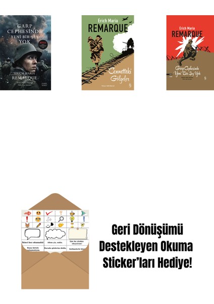 Garp Cephesinde Yeni Bir Şey Yok + Cennetteki Gölgeler + Garp Cephesinde Yeni Bir Şey Yok (Ciltli) + Okuma Sticker'ları