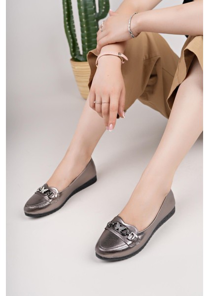 Nesil Shoes Mhd 68 Platin Taşlı Günlük Kadın Babet