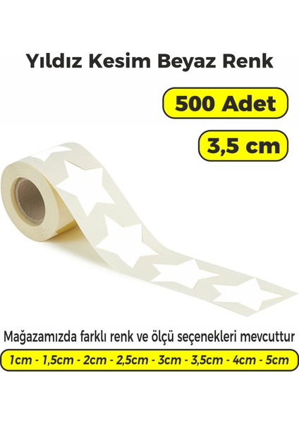 Beyaz Renk Yıldız Kesim Çok Amaçlı Etiket 3,5cm 500 Adet