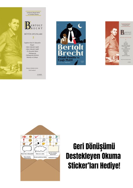 Bertolt Brecht - Bütün Oyunları 2 (Ciltli) + Efendi Puntila ve Uşağı Matti + Bertolt Brecht - Bütün Oyunları 1 (Ciltli) + Okuma Sticker'ları