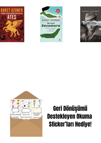 Uyumsuz Defne Kaman'ın Maceraları - Ateş + Iki Yeşil Su Susamuru (Midi Boy) + Gelibolu (Ciltli) + Okuma Sticker'ları