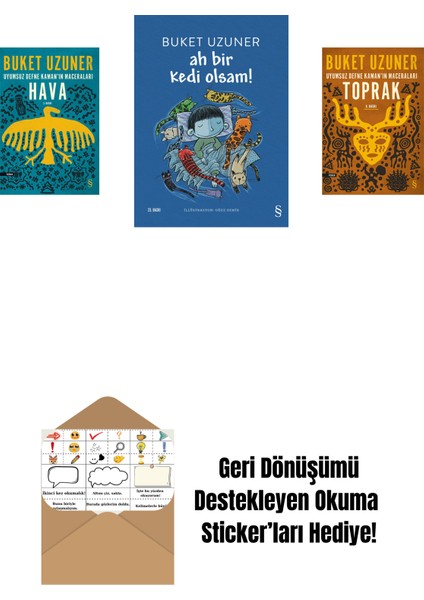 Uyumsuz Defne Kaman'ın Maceraları - Hava + Ah Bir Kedi Olsam! + Uyumsuz Defne Kaman'ın Maceraları - Toprak + Okuma Sticker'ları