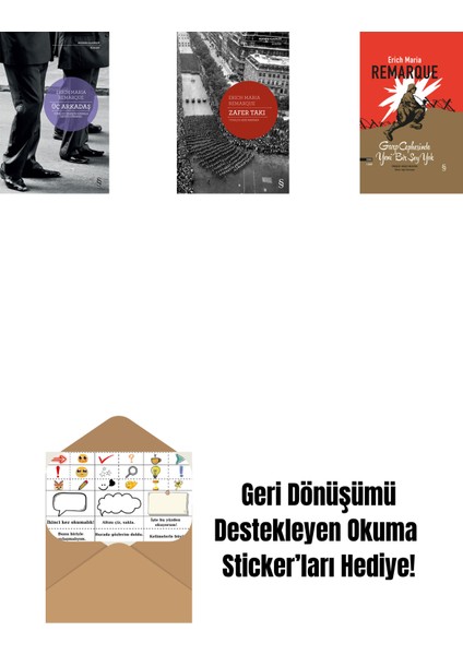 Üç Arkadaş + Zafer Takı + Garp Cephesinde Yeni Bir Şey Yok (Ciltli) + Okuma Sticker'ları