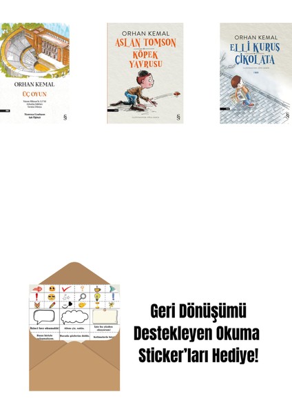 Üç Oyun + Aslan Tomson - Köpek Yavrusu + Elli Kuruş Çikolata + Okuma Sticker'ları