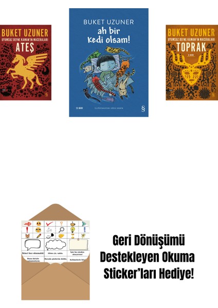 Uyumsuz Defne Kaman'ın Maceraları - Ateş + Ah Bir Kedi Olsam! + Uyumsuz Defne Kaman'ın Maceraları - Toprak + Okuma Sticker'ları