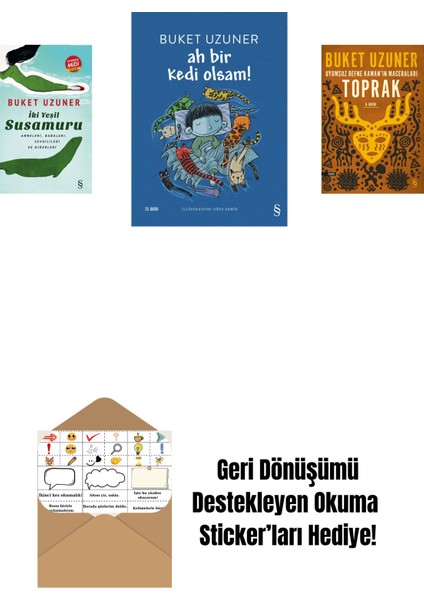Iki Yeşil Su Susamuru (Midi Boy) + Ah Bir Kedi Olsam! + Uyumsuz Defne Kaman'ın Maceraları - Toprak + Okuma Sticker'ları