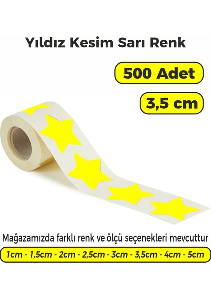 Sarı Renk Yıldız Kesim Çok Amaçlı Etiket 3,5cm 500 Adet
