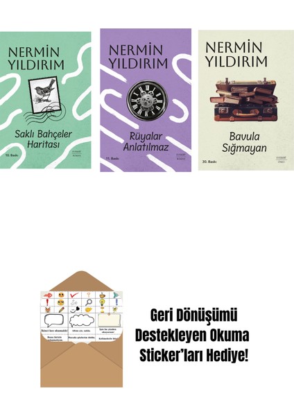 Saklı Bahçeler Haritası (Ciltli) + Rüyalar Anlatılmaz (Ciltli) + Bavula Sığmayan + Okuma Sticker'ları