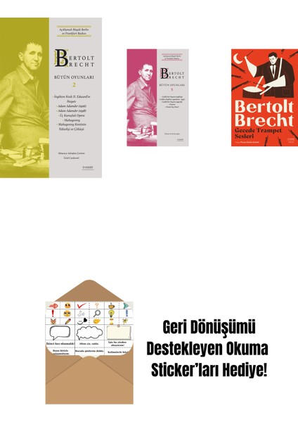 Bertolt Brecht - Bütün Oyunları 2 + Bertolt Brecht - Bütün Oyunları 5 (Ciltli) + Gecede Trampet Sesleri + Okuma Sticker'ları