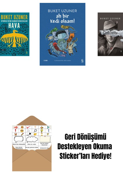 Uyumsuz Defne Kaman'ın Maceraları - Hava + Ah Bir Kedi Olsam! + Gelibolu (Ciltli) + Okuma Sticker'ları