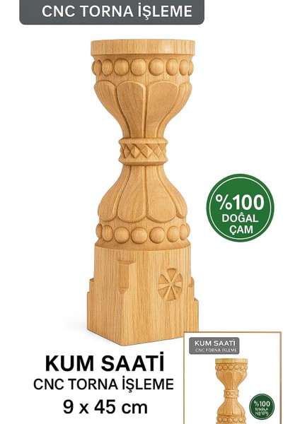 (Ahşap Oyma Kum Saati) 9cmx9cmx45cm