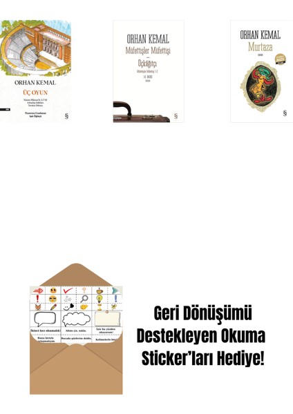Üç Oyun + Müfettişler Müfettişi - Üçkâğıtçı (2 Kitap Bir Arada) + Murtaza (Midi Boy) + Okuma Sticker'ları