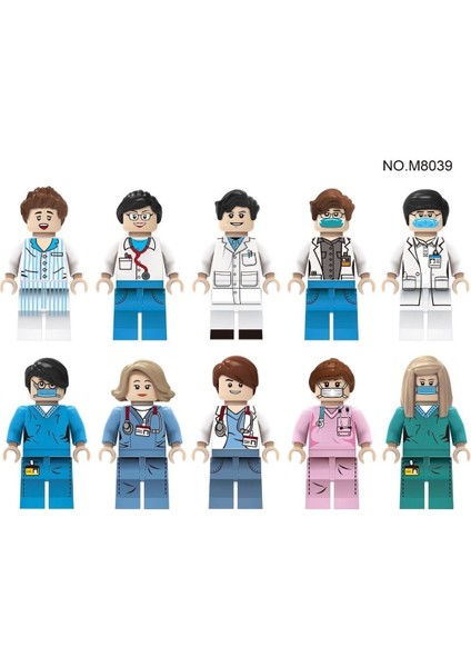 10 Adet Yapı Taşları Uyumlu Doktor Hastane Seti Mini Figür