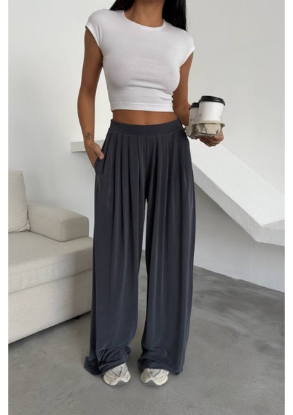 Modal Yumuşak Dokulu Pileli Pantolon