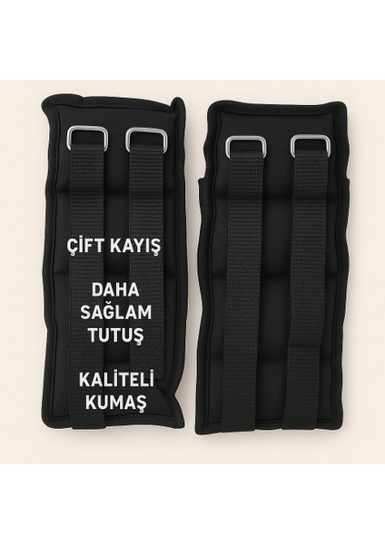 El ve Ayak Bilek Ağırlığı 2x1 kg Kum Torbası Korsesi Ağırlık Kas Güçlendirmek Pilates 1kg Siyah Set
