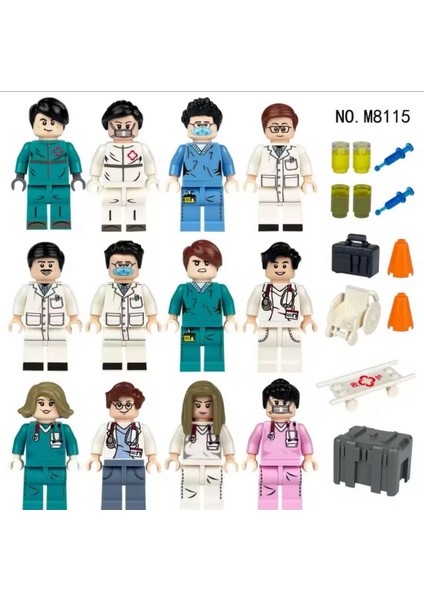 12 Adet Mini Figür Seti Doktor ,hemşire Uyumlu Figürleri Görsel Gibi