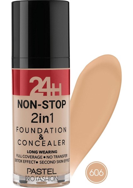 Pastel 24H Non-Stop 2in1 Foundation & Concealer - Fondöten & Kapatıcı 606 Warm