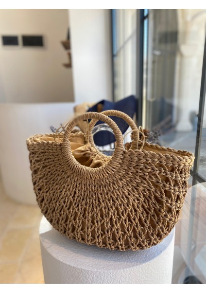 Kadın Hasır Çanta, Kadın Rattan Omuz Çantası, Hazeranlı El ve Omuz Çantası, Plaj Çantası