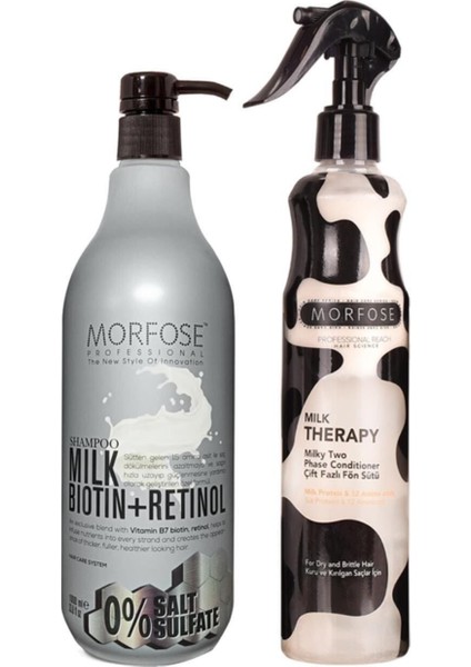 Morfose Sülfatsız Milk Biotin+Retinol Içerikli Tuzsuz Şampuan 1000 Ml+Çift Fazlı Fön Suyu 400 ml