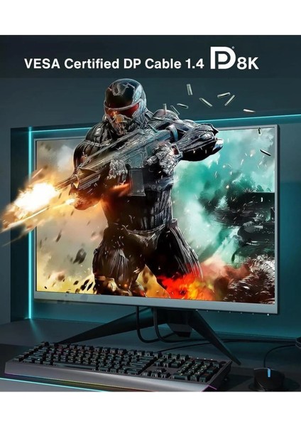 8k Displayport Dp Kablo 1080P@ 360hz, 2k@ 240hz, 4k@ 144hz, 8k@ 60hz V1.4 Gaming \ Sinema