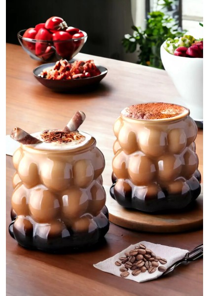 4 Adet Üzüm Kabartmalı Borosilikat Cam Bardak | Sunumluk Pinterest Bubble Bardak | Soğuk Kahve Bardağı 350 ml