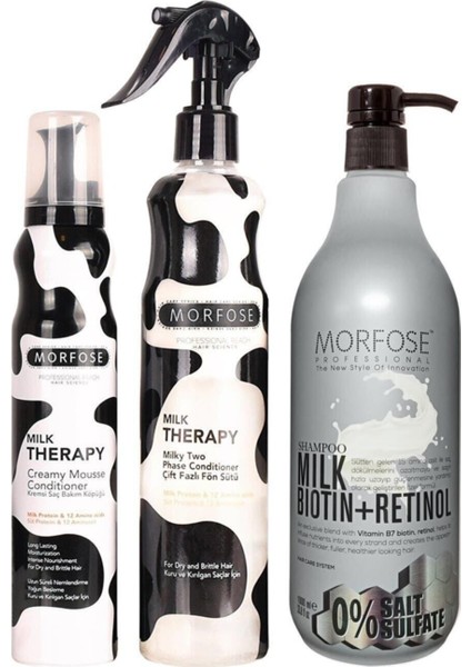 Morfose Sülfatsız Milk Biotin+Retinol Içerikli Tuzsuz Şampuanı 3'lü Saç Bakım Seti