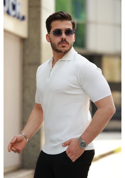 Erkek Fermuarlı Yakalı Kısa Kollu Tshirt