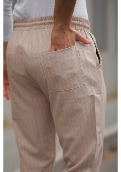 Erkek Beli Bağcıklı Çizgili Pantolon modelleri