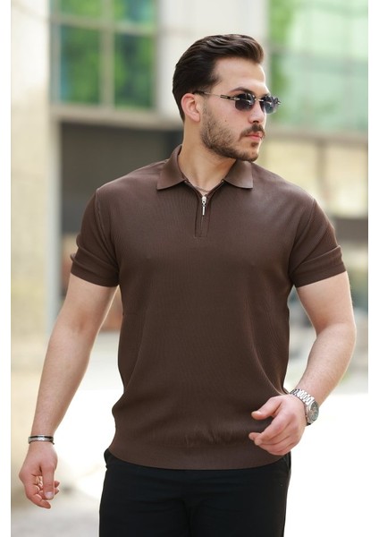 Erkek Fermuarlı Yakalı Kısa Kollu Tshirt