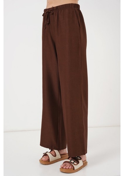 Geniş Paça Keten Pantolon 6735 - Kahverengi
