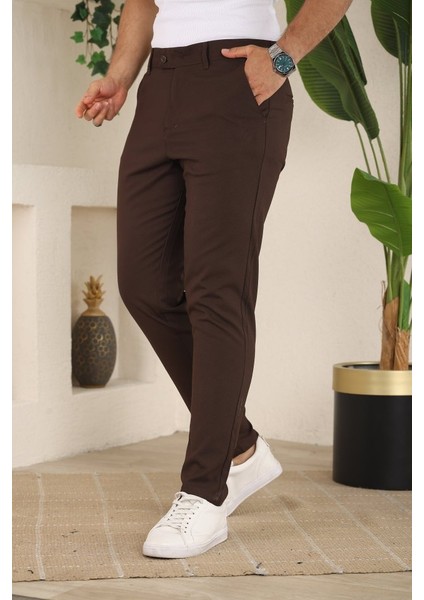 Erkek Slim Fit Likralı Bilek Boy Dilli Kumaş Pantolon
