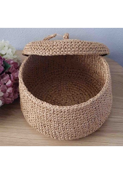 Kapaklı Hasır Sepet Kağıt Iplik Dekoratif Sepet fırsatları