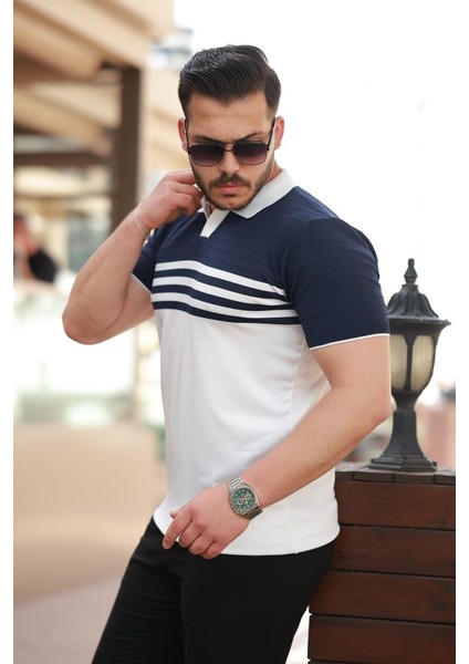 Erkek Çizgi Desenli Yakalı Kısa Kollu T-Shirt fiyatları