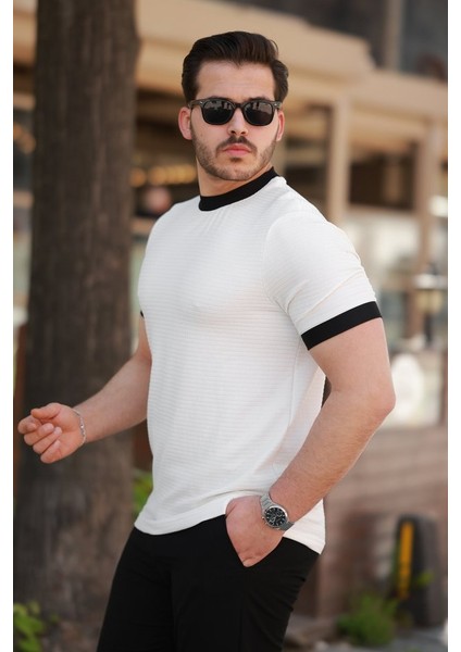Erkek Bisiklet Yaka Örme Pamuklu Kumaş Kısa Kollu T-Shirt