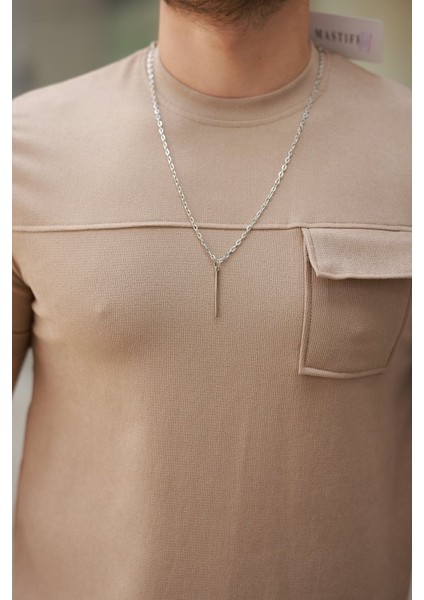 Erkek Cepli Kolyeli Kısa Kollu Örme Kumaş Tişört modelleri