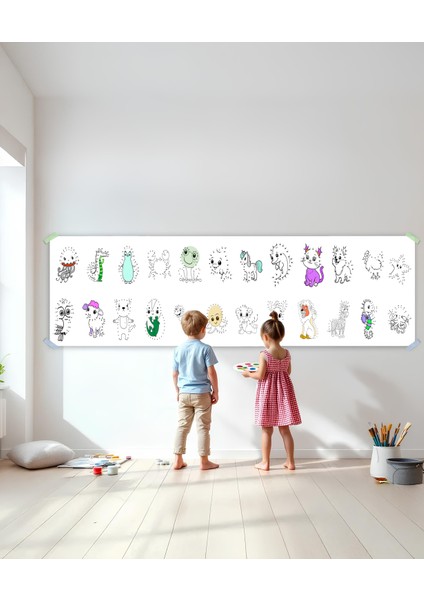 Noktalı Hayvanlar Temalı Dev Boyama Kağıdı 2,5 Metre Rulo Boyama Kağıdı Çocuk Anaokulu ve Kreşler Için Aktivite Çocuk Eğitici Boyama fiyatları